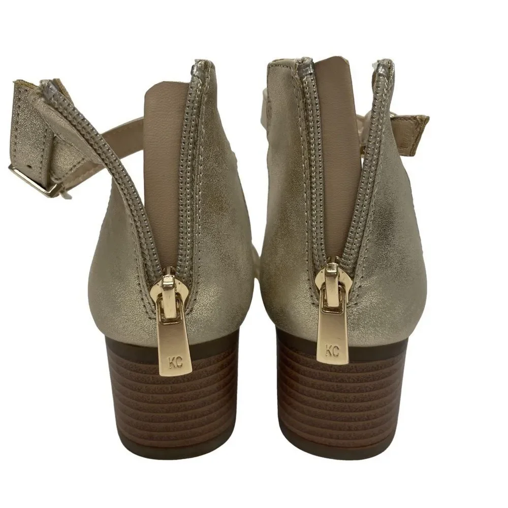 Kenneth Cole Sandals Metallic Gold Open Toe Zipper Heal Ankle Buckle Girl Size 1